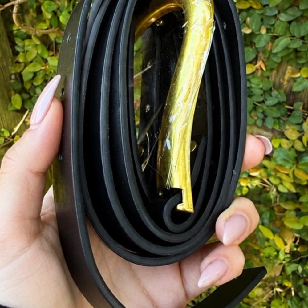 Black Vegan Leather Belt with Gold Buckle new